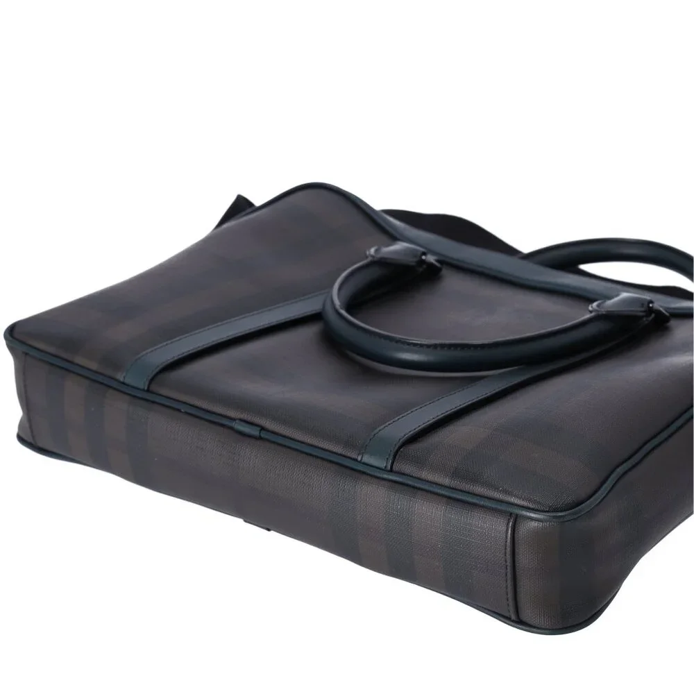 Burberry Business Bag Dark Brown Dark Green Black PVC Leather